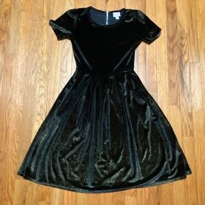 LuLaRoe Womens Amelia Black and Gold shimmer sz Small dress with pockets